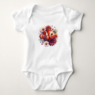 Body Para Bebé Pez Payaso Adorable con Flores   Arte de Animales 