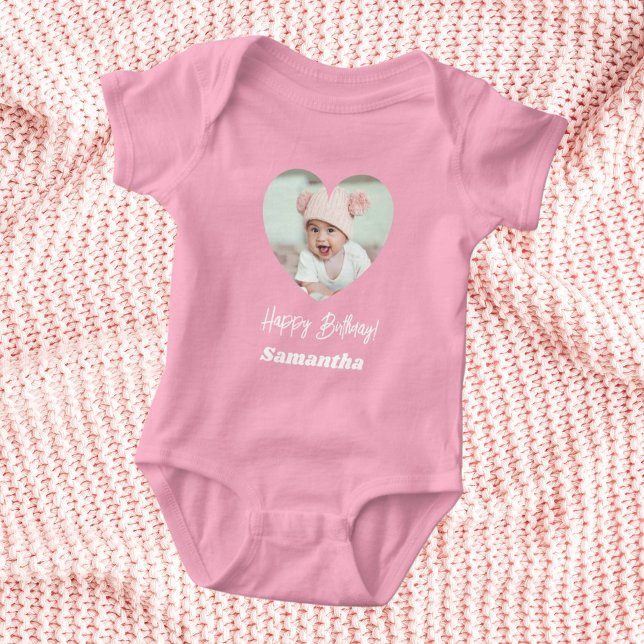 Body Para Bebé Photo heart name birthday baby girl pink (Subido por el creador)