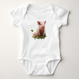 Body Para Bebé Piglet acuarela con flores