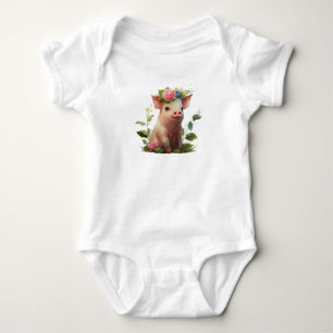 Body Para Bebé Piglet Adorable con guirnalda de flores