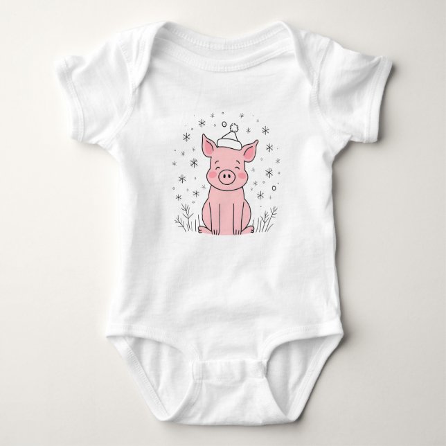 Body Para Bebé Piglet de Navidades cortos con nieve (Anverso)