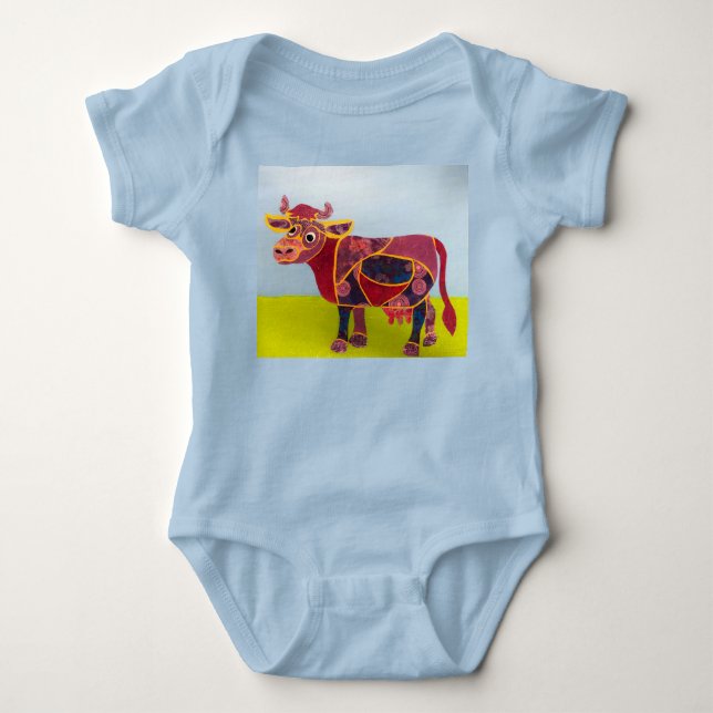 Body Para Bebé Pijama de Vaca Morada (Anverso)