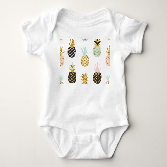 Body Para Bebé Piña con purpurina de oro, patrón creativo. (Anverso)