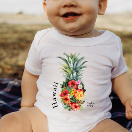 Body Para Bebé Piña tropical hawaiana con flores, nombre familiar