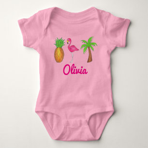 Body Para Bebé Pineapple Flamingo Pink Palm Tree personalizada