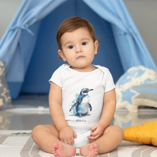 Body Para Bebé Pingüino acuarela Ártico Azure, personalizado
