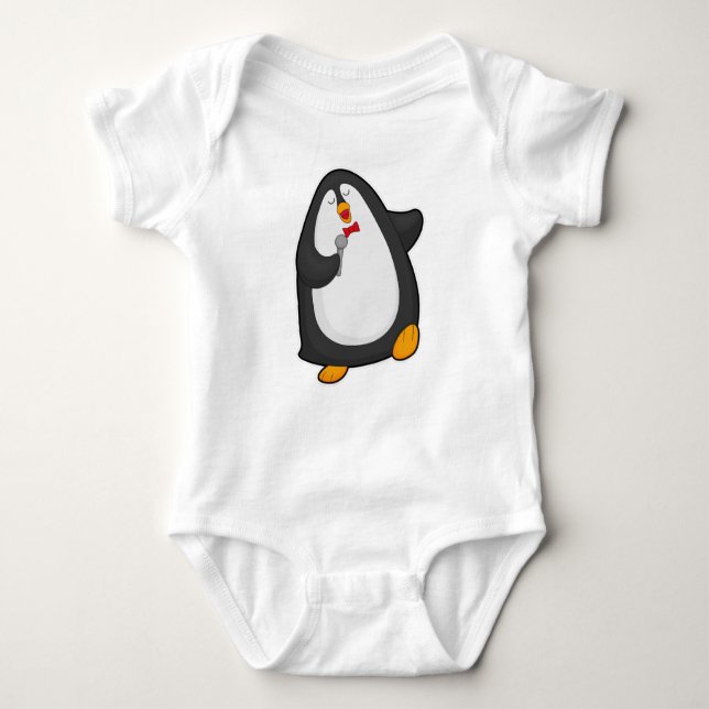 Body Para Bebé Pingüino cantando con micrófono y corbata (Anverso)