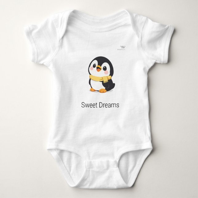 Body Para Bebé Pinguino Chibi Lindo con Bufanda Personalizado  (Anverso)