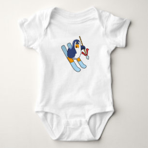 Body Para Bebé Pingüino como esquiador con esquís