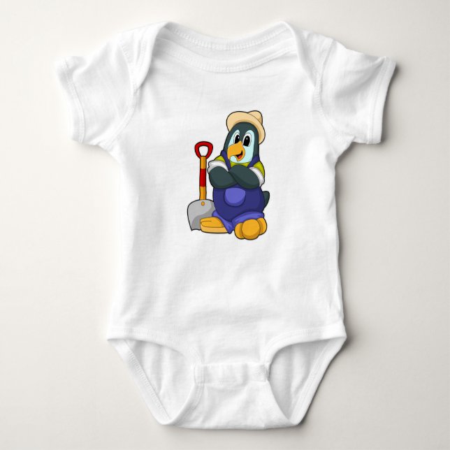 Body Para Bebé Pingüino como granjero con pala (Anverso)