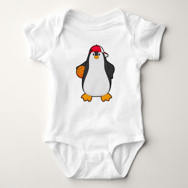 Body Para Bebé Pingüino como jugador de baloncesto con baloncesto (Anverso)