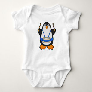 Body Para Bebé Pingüino como músico con tambor