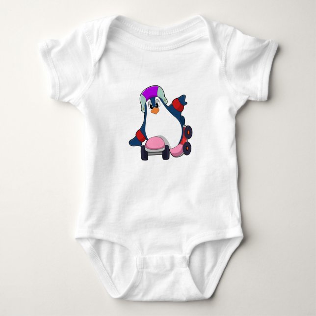 Body Para Bebé Pingüino como patinador en línea con patines en lí (Anverso)