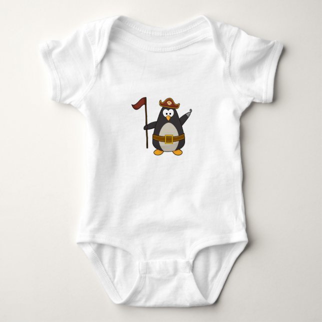 Body Para Bebé Pingüino como pirata con cinturón pirata y Gorra (Anverso)