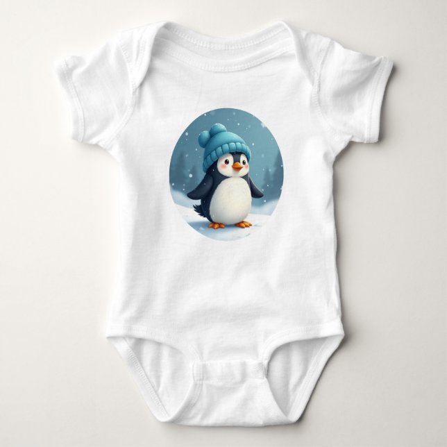 Body Para Bebé pingüino con gorra azul (Anverso)