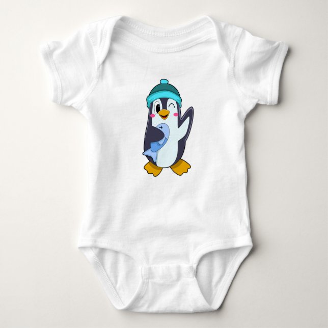 Body Para Bebé Pingüino con pescado y Gorra (Anverso)