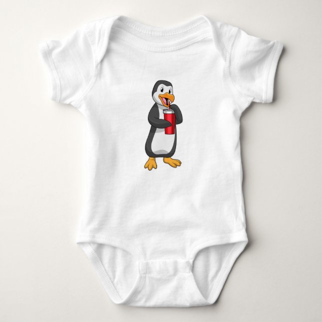 Body Para Bebé Pingüino con taza de bebida con paja (Anverso)
