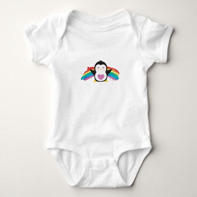 Body Para Bebé Pingüino Corazón Arcoiris Animado Corto Para Niños (Anverso)