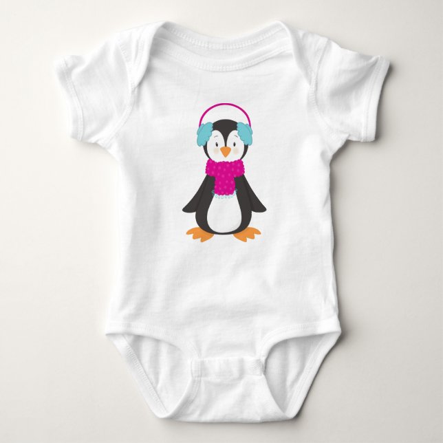 Body Para Bebé Pingüino Cuto, Pingüino Bebé, Pingüino Con Cubiert (Anverso)