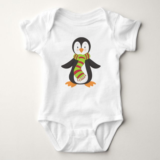 Body Para Bebé Pingüino Cuto, Pingüino Pequeño, Pingüino Con Esca (Anverso)