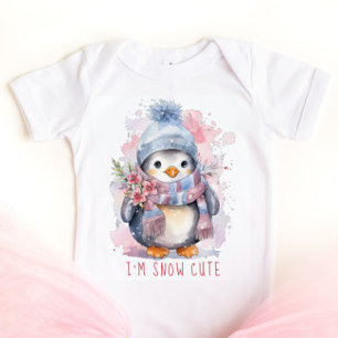 Body Para Bebé Pinguino de acuarela nieve linda flores rosadas