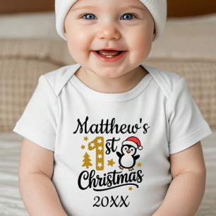 Body Para Bebé Pinguino de Navidad con nombre personalizado para 