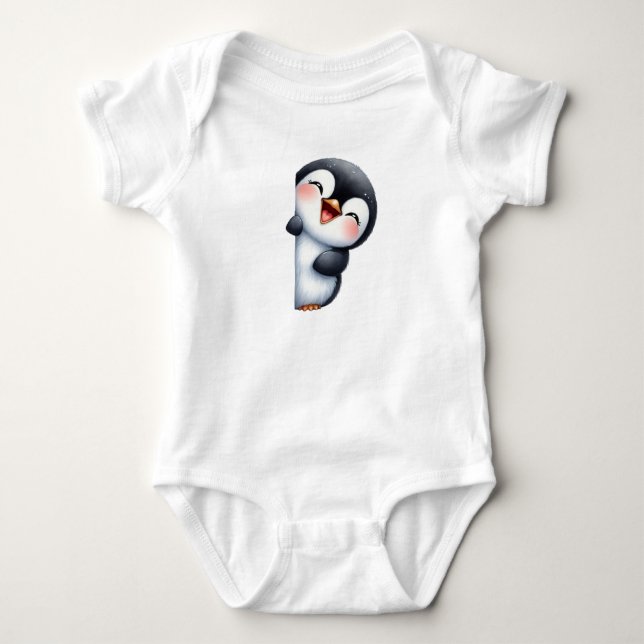 Body Para Bebé Pingüino de Peeking Cute (Anverso)