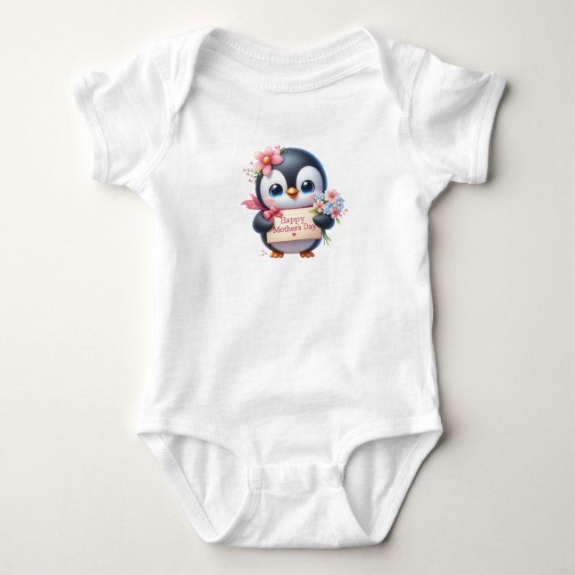 Body Para Bebé Pingüino del Día de la Madre (Anverso)