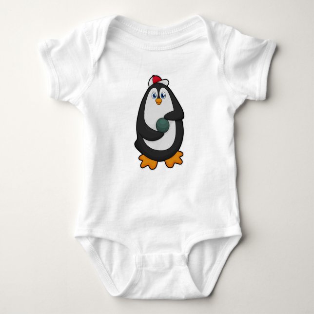 Body Para Bebé Pingüino en el Bowling con bolas (Anverso)