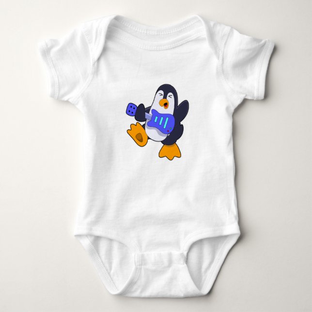 Body Para Bebé Pingüino en Música con Guitarra (Anverso)