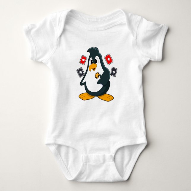 Body Para Bebé Pingüino en Poker con tarjetas de póker (Anverso)