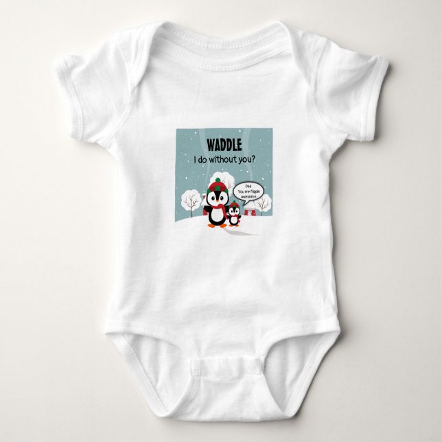 Body Para Bebé Pingüino Gris Y Bebé En Nieve De Invierno (Anverso)