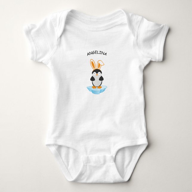 Body Para Bebé Pingüino Lindo Con Banda Para La Cabeza De Conejo (Anverso)