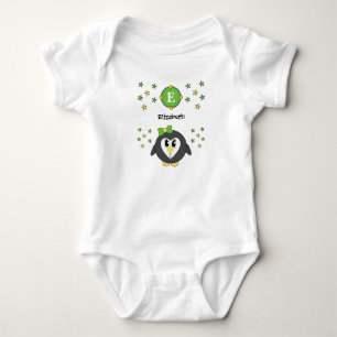 Body Para Bebé Pingüino lindo nombre estrellas amarillo verde