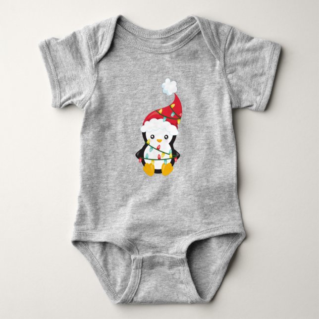 Body Para Bebé Pingüino navidad, Santa Hat, Navidades alumbran (Anverso)