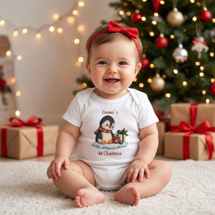 Body Para Bebé Pinguino personalizado para la primera Navidad del