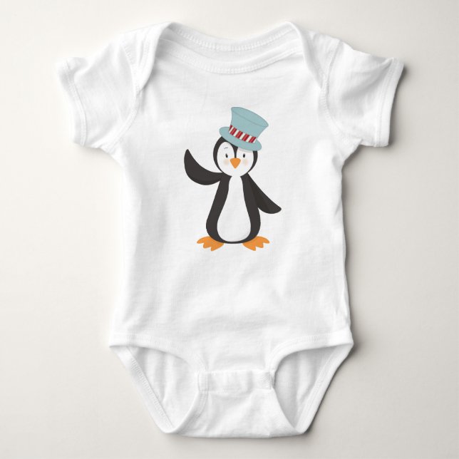 Body Para Bebé Pingüino, Pingüino Pequeño, Pingüino Con Gorra (Anverso)