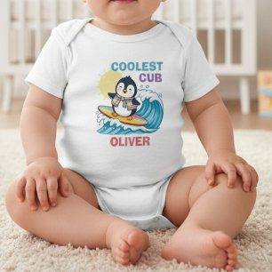Body Para Bebé Pingüino Surfista "Coolest Cub"