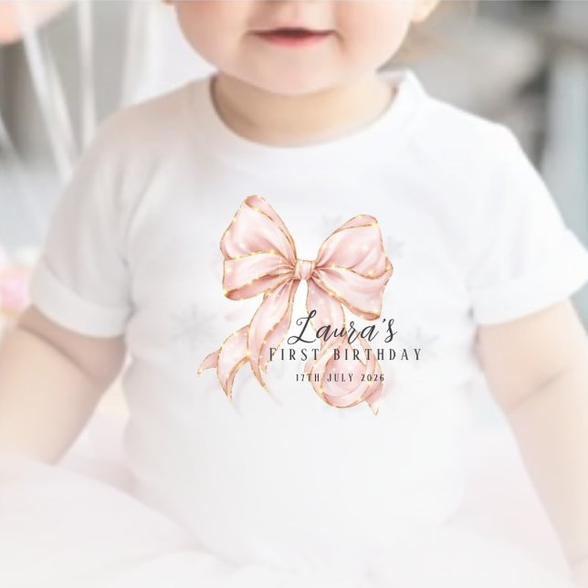 Body Para Bebé Pink Bow Girl First Birthday Party  (Subido por el creador)