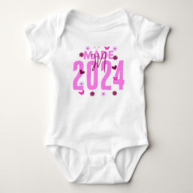 Body Para Bebé Pink Hecho En Año Personalizado Cumpleaños (Anverso)
