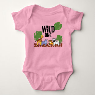 Body Para Bebé Pink WILD ONE Safari Jungle Tema primer cumpleaño