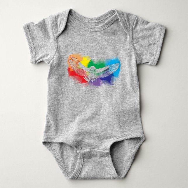 Body Para Bebé Pintado digital de acuarela de búho arcoiris audaz (Anverso)