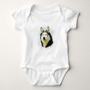 Body Para Bebé Pintura artística en acuarela de perro Husky Siber
