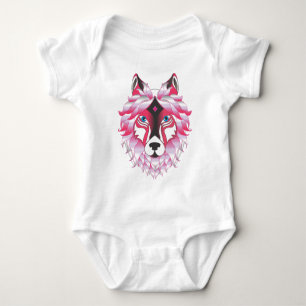 Body Para Bebé Pintura de cabeza de lobo rosa