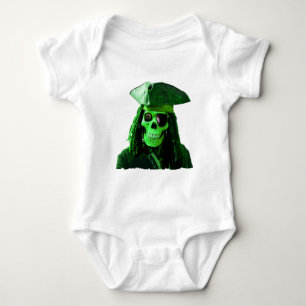 Body Para Bebé Pirata verde de neón con skully y remiendo