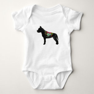 Body Para Bebé Pitbull Perro Raza Boho Floral Silhouette