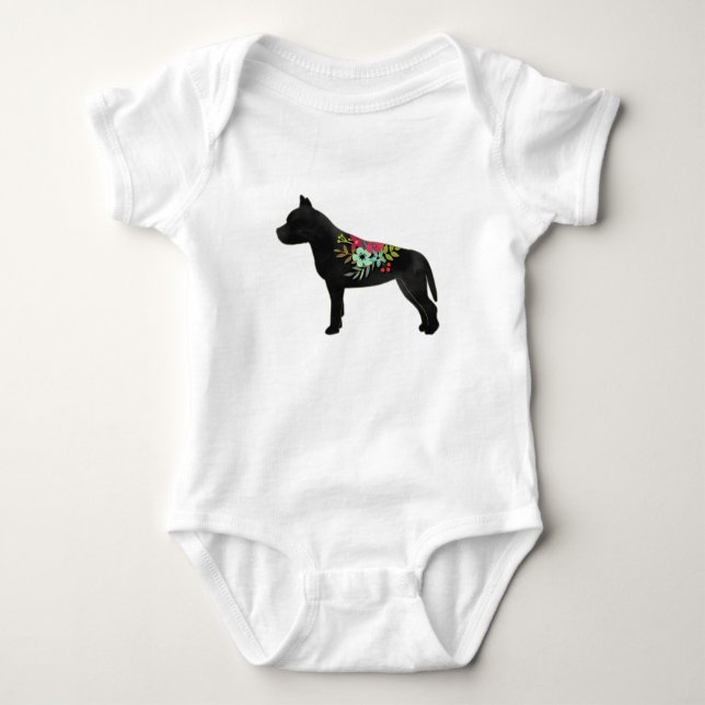 Body Para Bebé Pitbull Perro Raza Boho Floral Silhouette (Anverso)