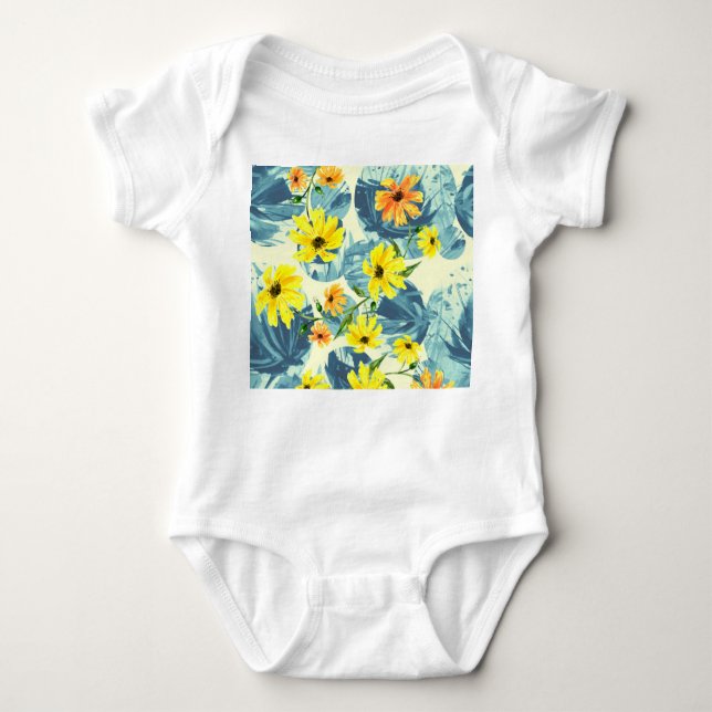 Body Para Bebé Plantas de acuarela creativas: sin costura y con e (Anverso)