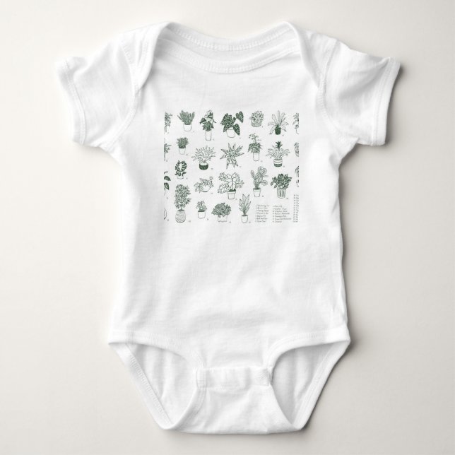 Body Para Bebé Plantas interiores: conjunto pintado a mano. (Anverso)