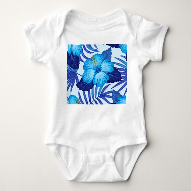 Body Para Bebé Plantas tropicales hawaianas, patrón de hibiscos. (Anverso)